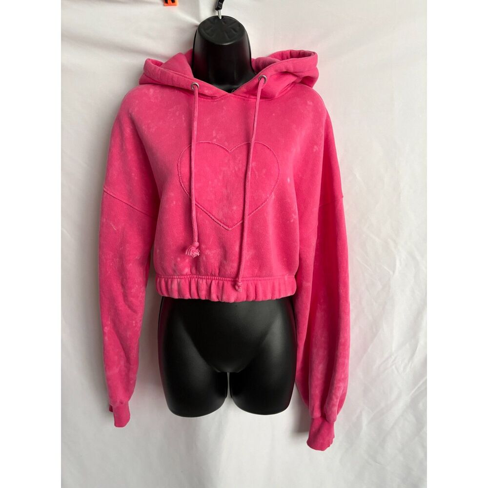 Magenta Hot Pink Cropped Hoodie Heart Size M Barbiecore Girly Barbie Elle Woods